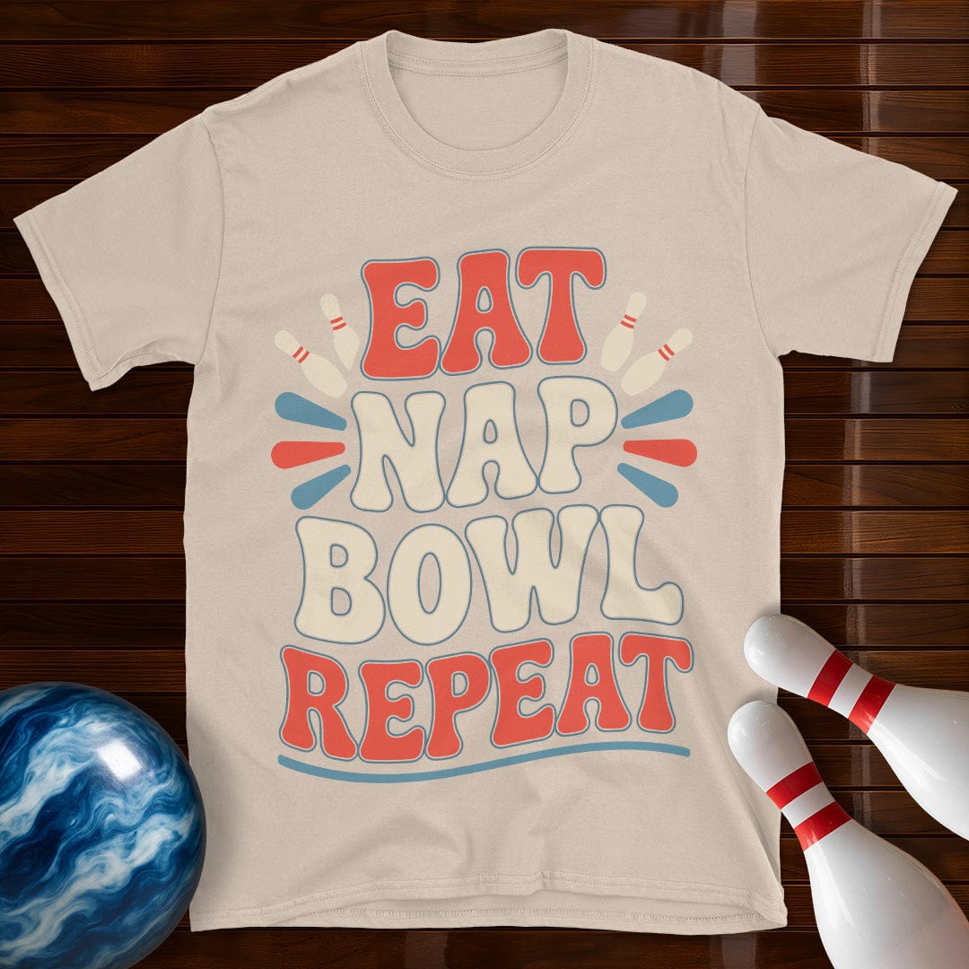 Eat Nap Bowl Repeat Retro Bowling Shirt