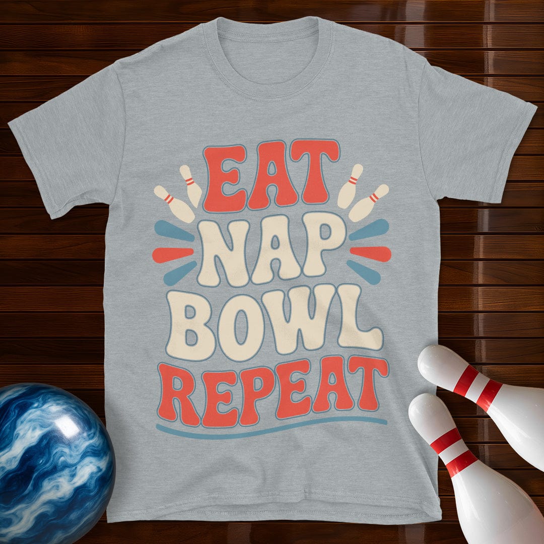 Eat Nap Bowl Repeat Retro Bowling Shirt