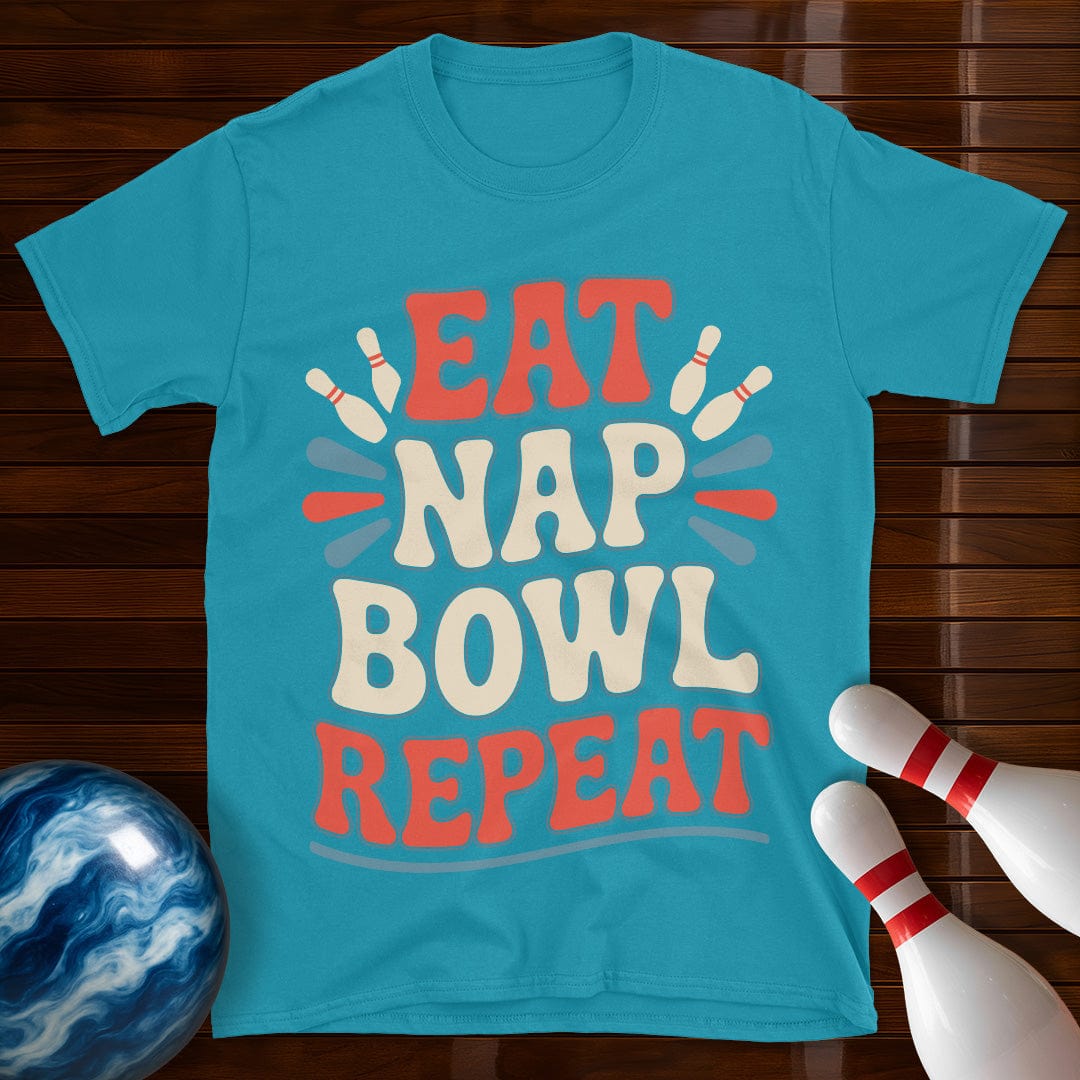 Eat Nap Bowl Repeat Retro Bowling Shirt