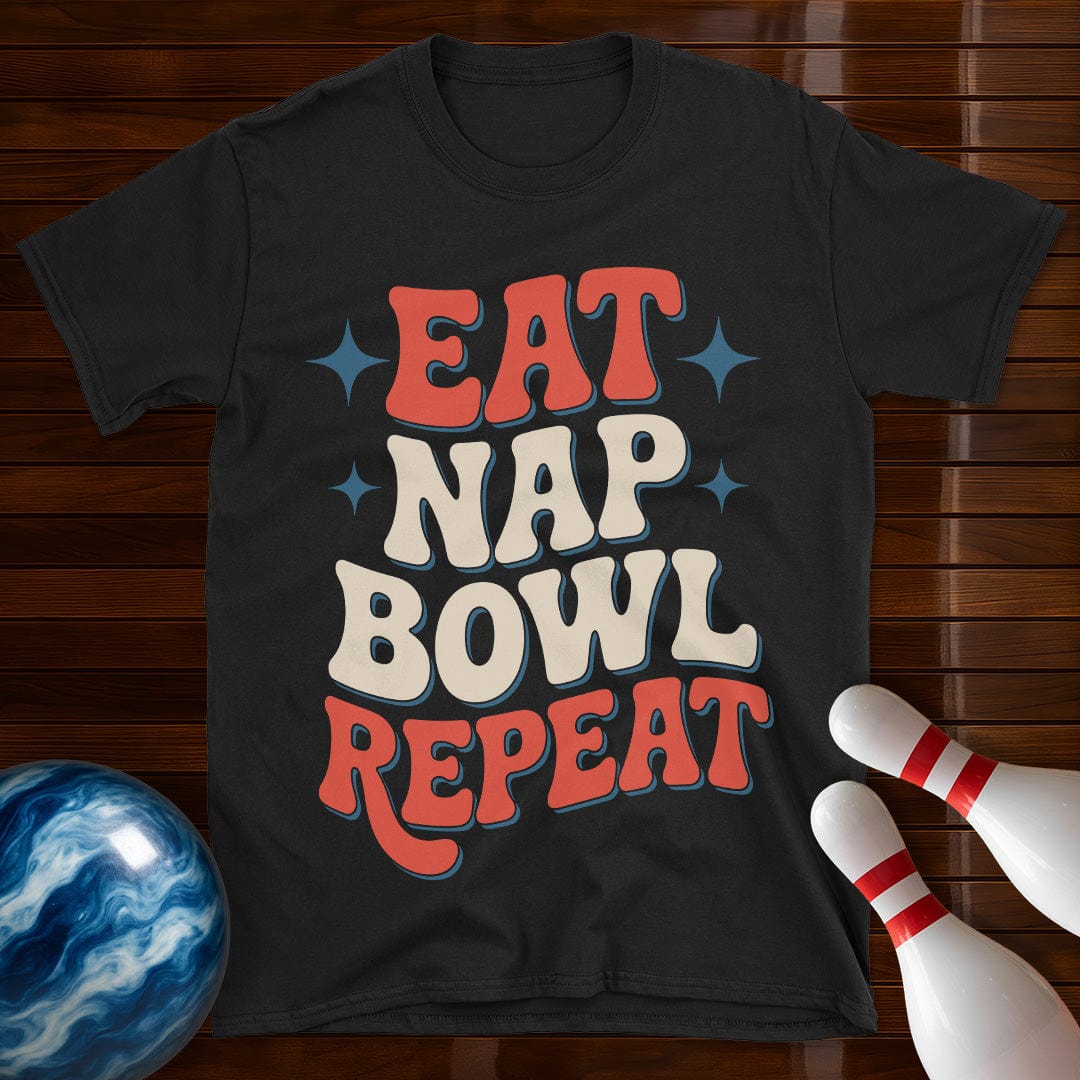 Eat Nap Bowl Repeat Retro Bowling Tee