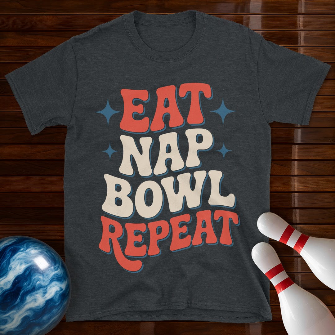 Eat Nap Bowl Repeat Retro Bowling Tee