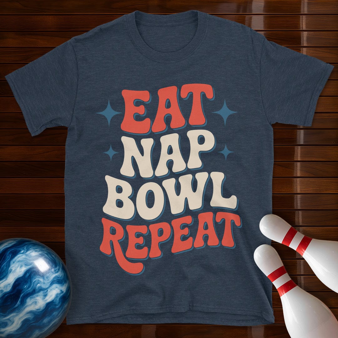 Eat Nap Bowl Repeat Retro Bowling Tee