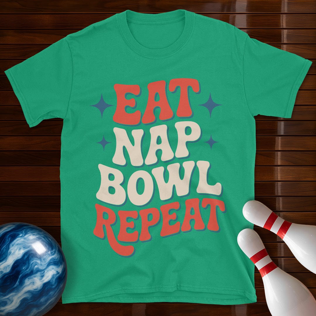 Eat Nap Bowl Repeat Retro Bowling Tee