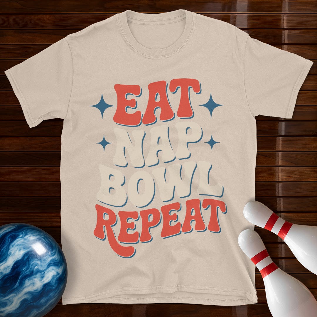 Eat Nap Bowl Repeat Retro Bowling Tee