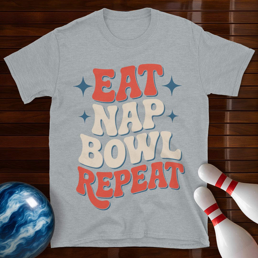 Eat Nap Bowl Repeat Retro Bowling Tee