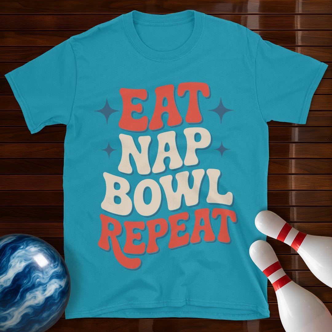 Eat Nap Bowl Repeat Retro Bowling Tee