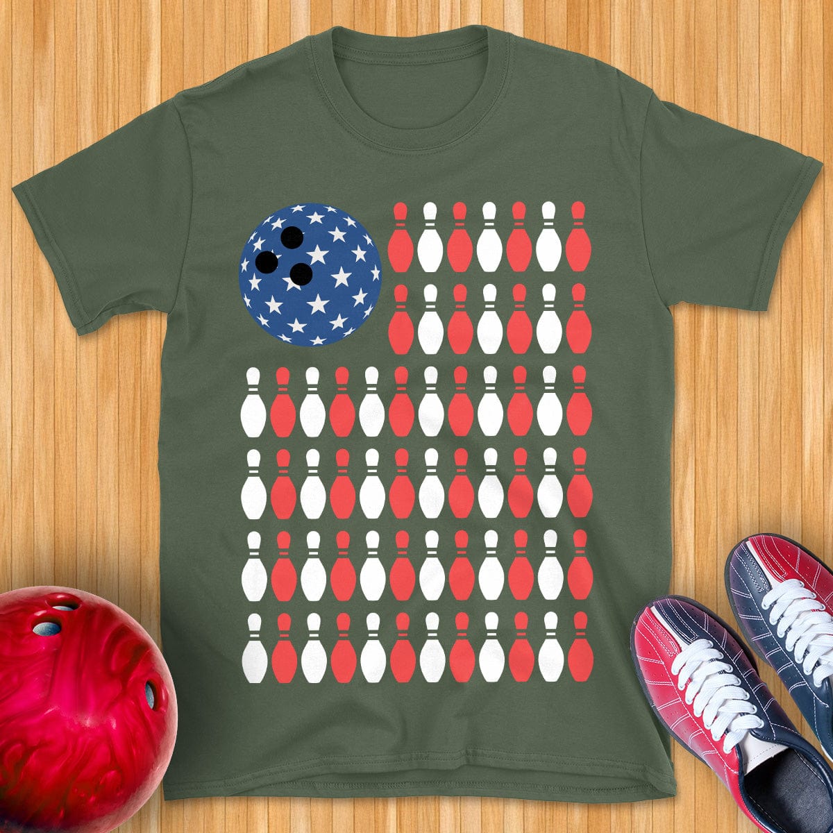 USA Flag Bowling T-Shirt