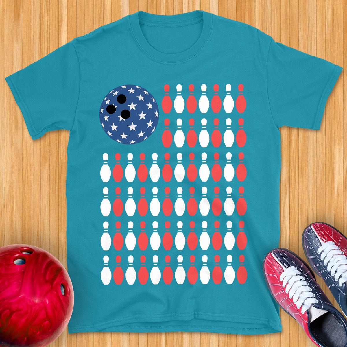 USA Flag Bowling T-Shirt