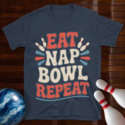 Eat Nap Bowl Repeat Retro Bowling Shirt