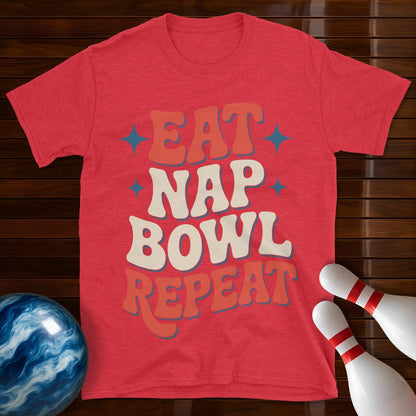 Eat Nap Bowl Repeat Retro Bowling Tee