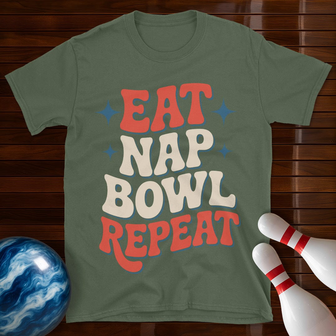 Eat Nap Bowl Repeat Retro Bowling Tee
