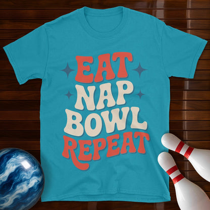 Eat Nap Bowl Repeat Retro Bowling Tee